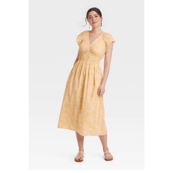 Universal Thread Dresses & Skirts - NWT Women's Short Sleeve Smocked Yellow Midi A-Line Dress Universal Thread XS